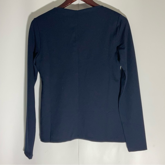 Cabi Contessa Long Sleeve Asymmetric Neckline Navy Built-In Shelf Bra Soft Sz SM - Picture 9 of 16